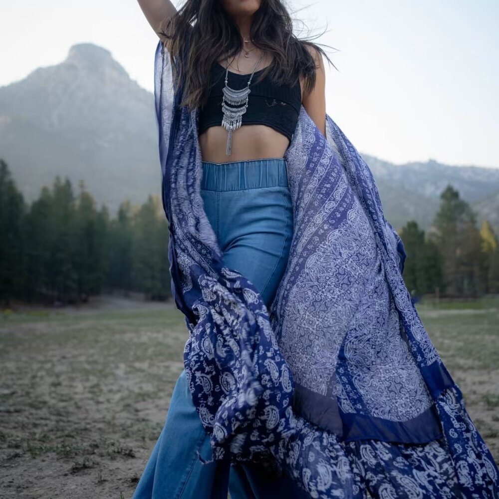 Purple Maxi Free Flow Paisley Duster Kimono